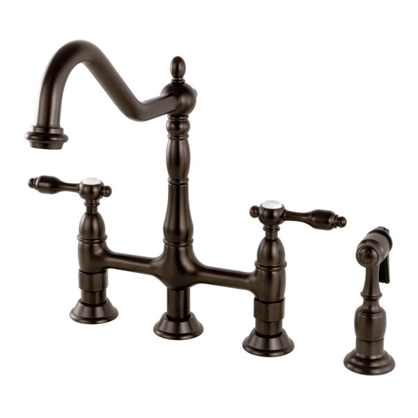 KS1275TALBS Tudor Bridge Kitchen Faucet W/ Brass Sprayer, Bronze